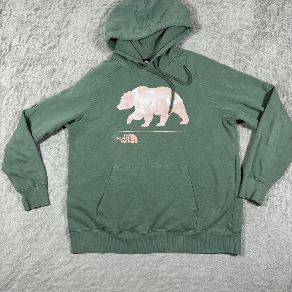 The North Face Womens Bear Graphic Hoodie Size L Sage Green Cabincore Granola